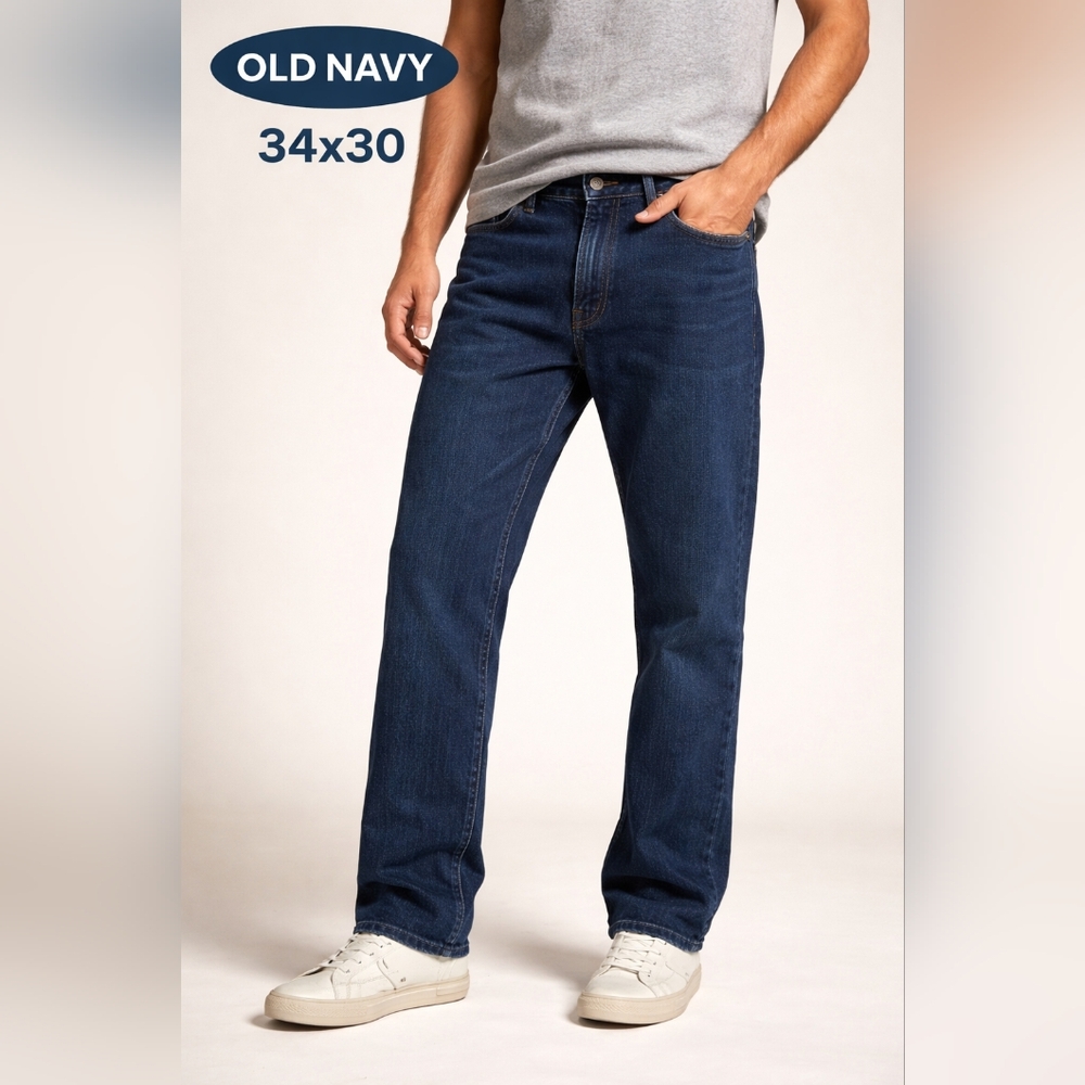Old Navy Men’s Straight Leg Jeans Dark Wash 100% Cotton Size 34x30